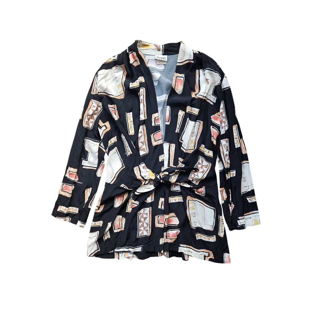 Sequel Abstract Print Open Front Tie Waist Blazer Jacket
